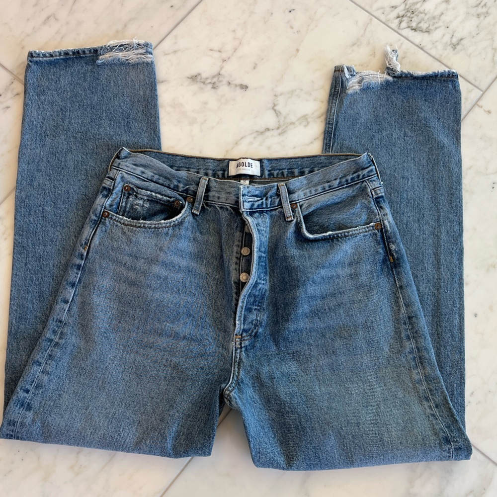 AGOLDE Women’s Jeans Size 30, Button Fly, Destroyed Bottoms, 100% Cotton